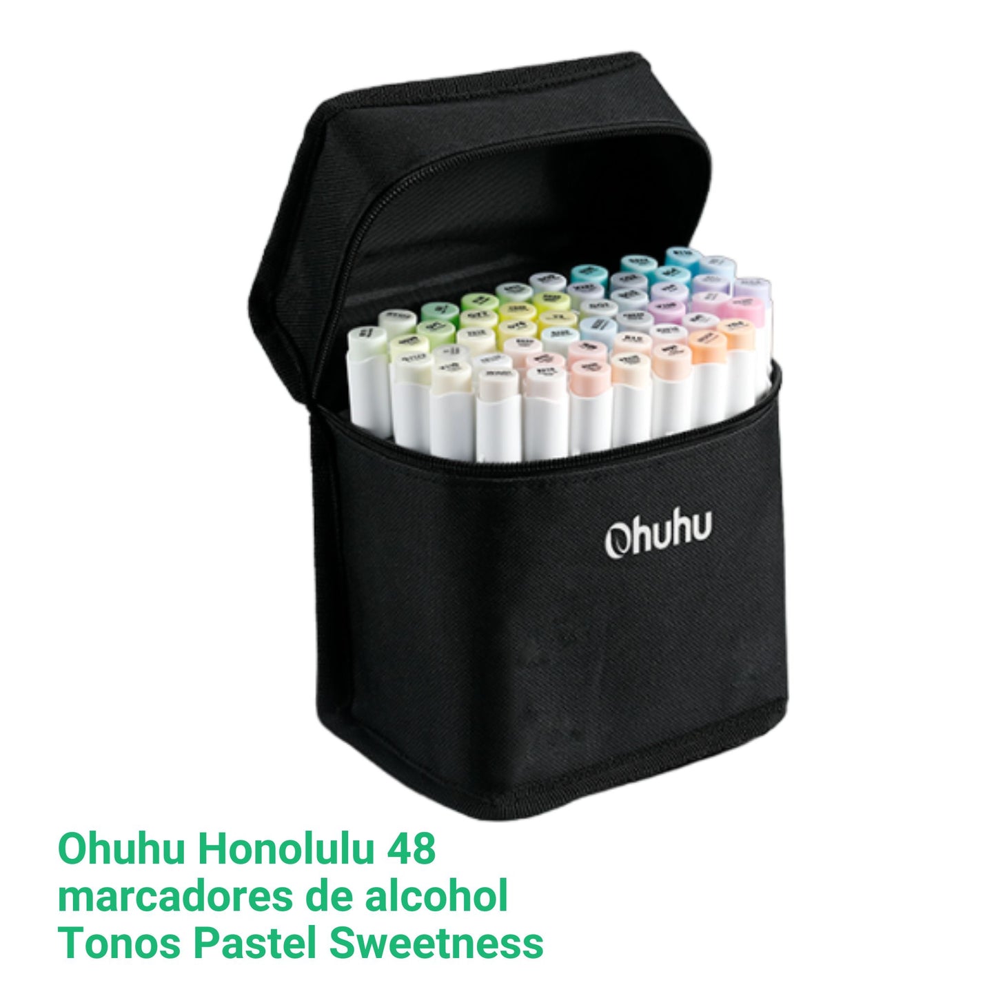 Ohuhu Honolulu: Set de 48 marcadores de alcohol doble punta tonos pasteles Sweetness + 1 blender (Punta pincel + biselada)