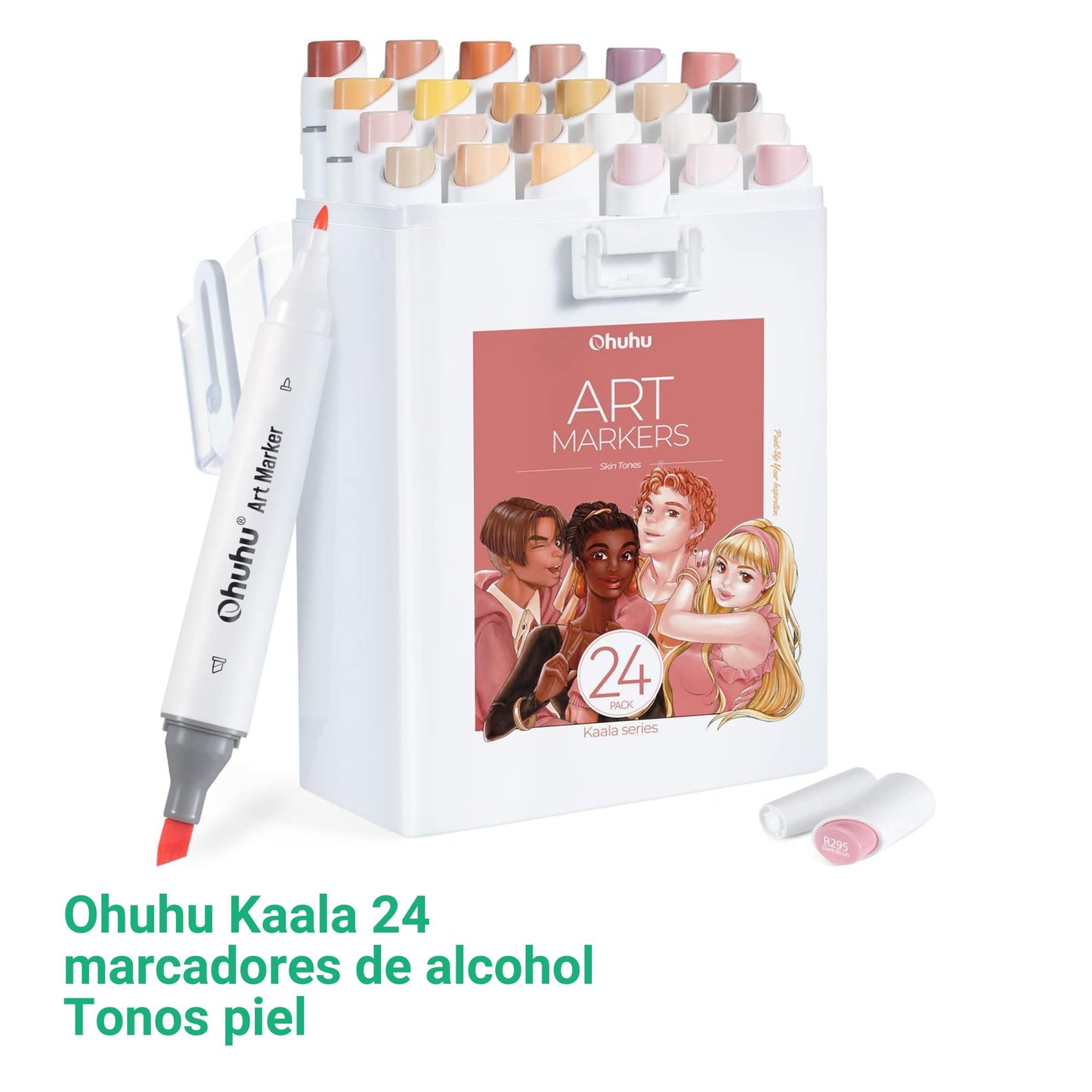 Ohuhu Kaala: Set de 24 marcadores de alcohol doble punta tonos piel + 1 blender (Punta delgada - ancha + fina)