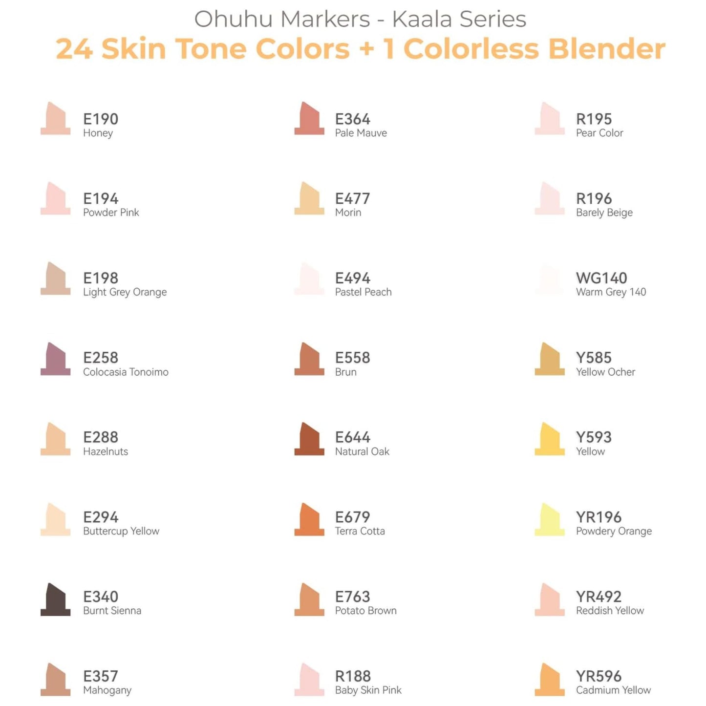 Ohuhu Kaala: Set de 24 marcadores de alcohol doble punta tonos piel + 1 blender (Punta delgada - ancha + fina)