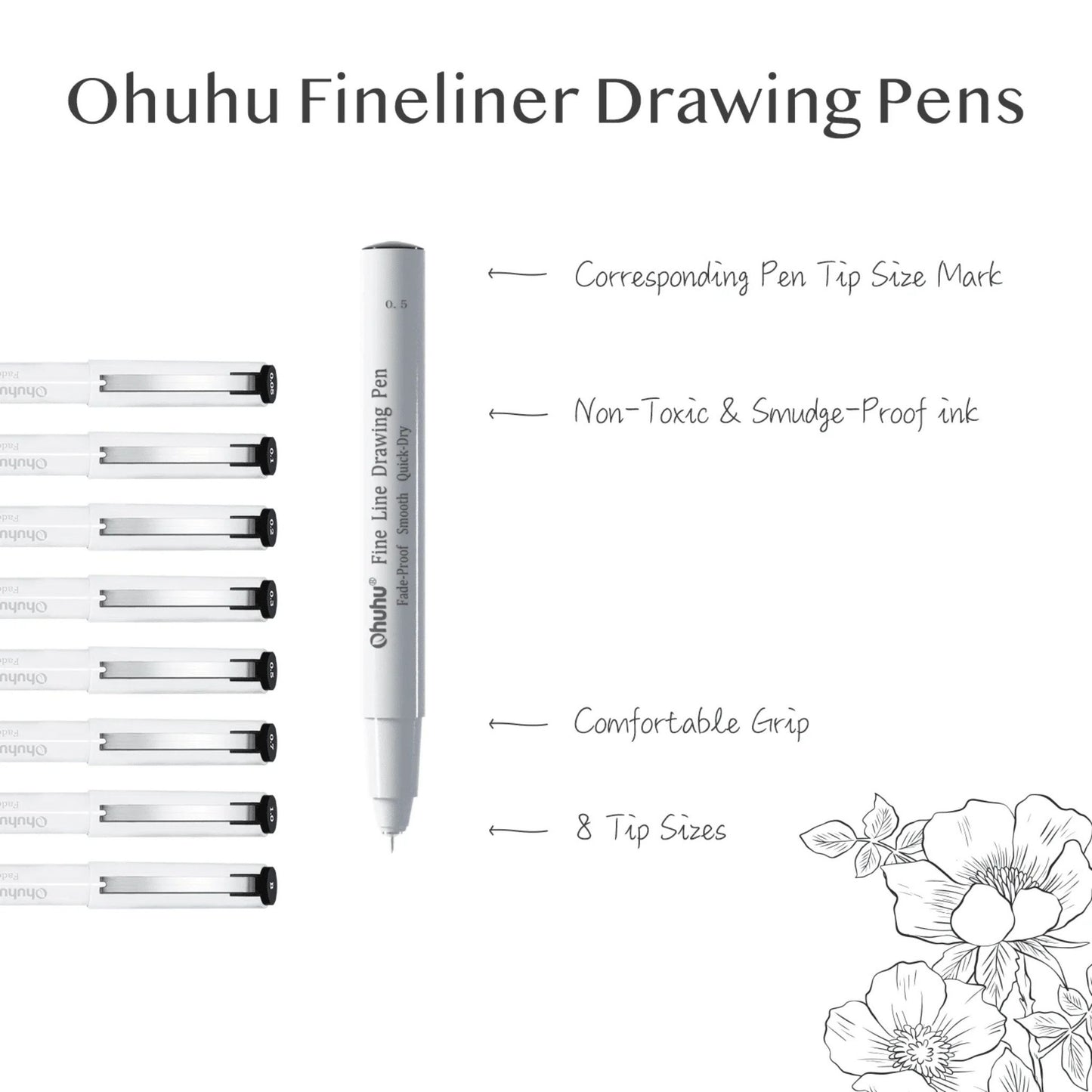 Ohuhu Fineliner: Set de 8 rotuladores para dibujo