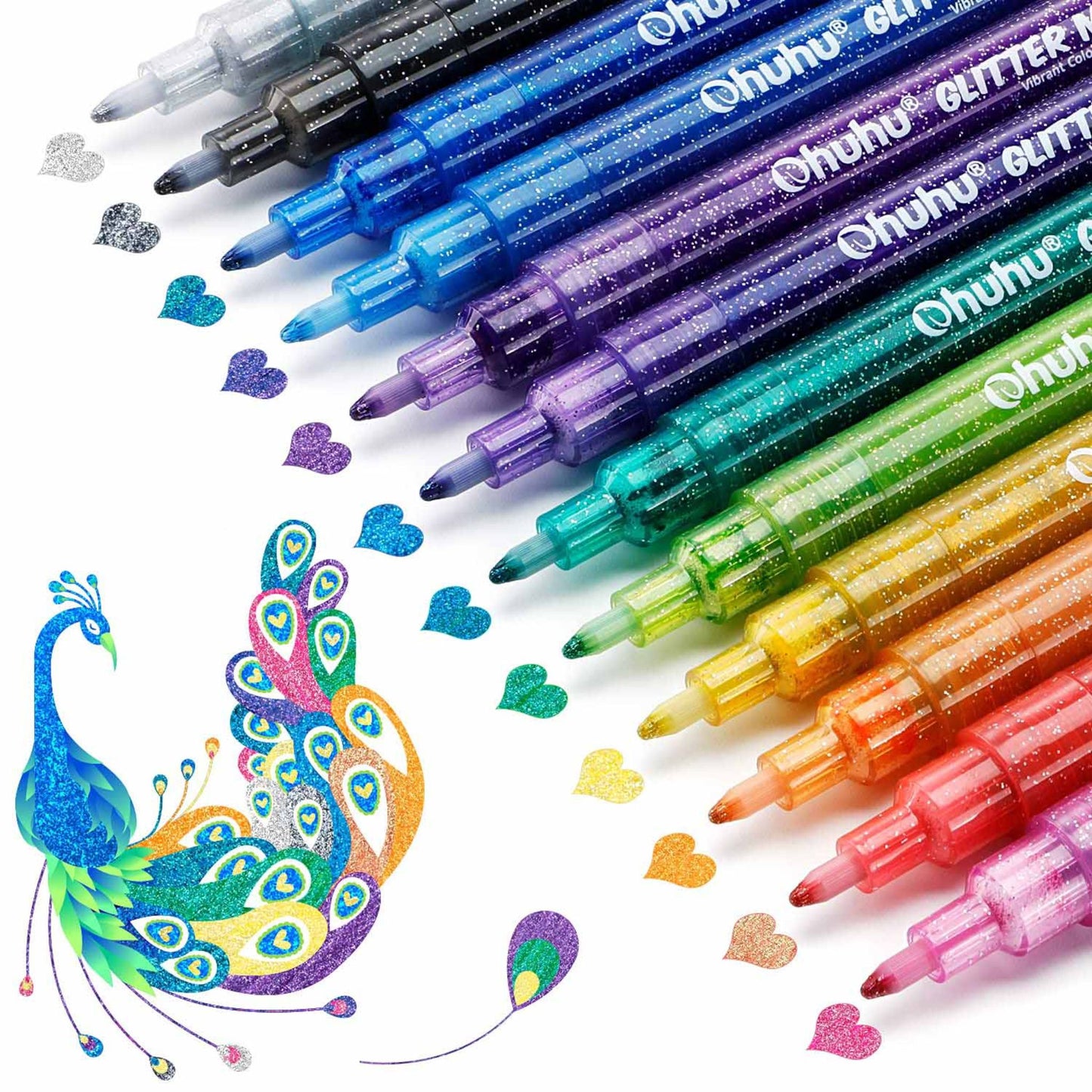 Ohuhu Glitter Metallic Marker Pens: Set de 12 colores con brillantina punta fina