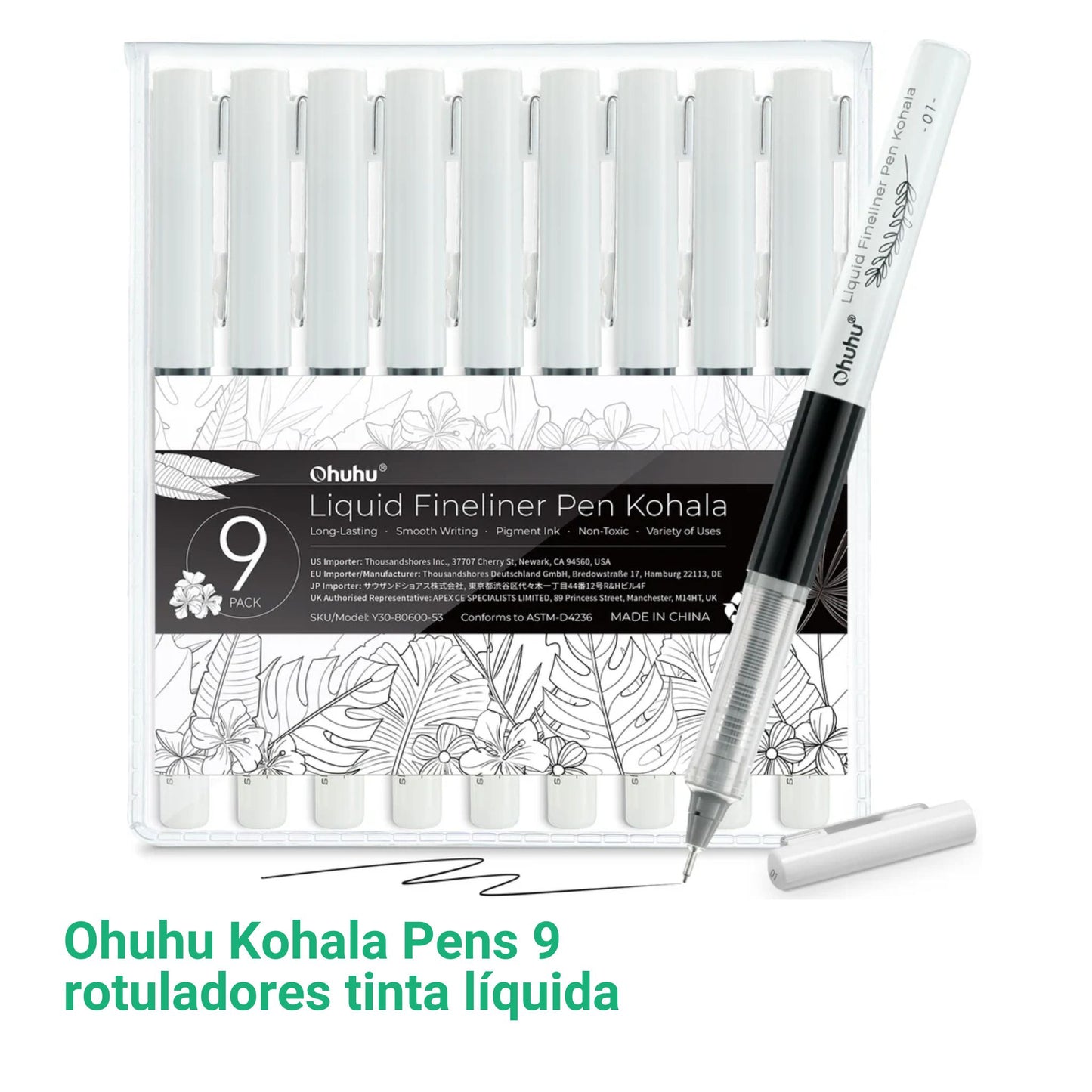 Ohuhu Kohala Pens: Set de 9 rotuladores tinta líquida