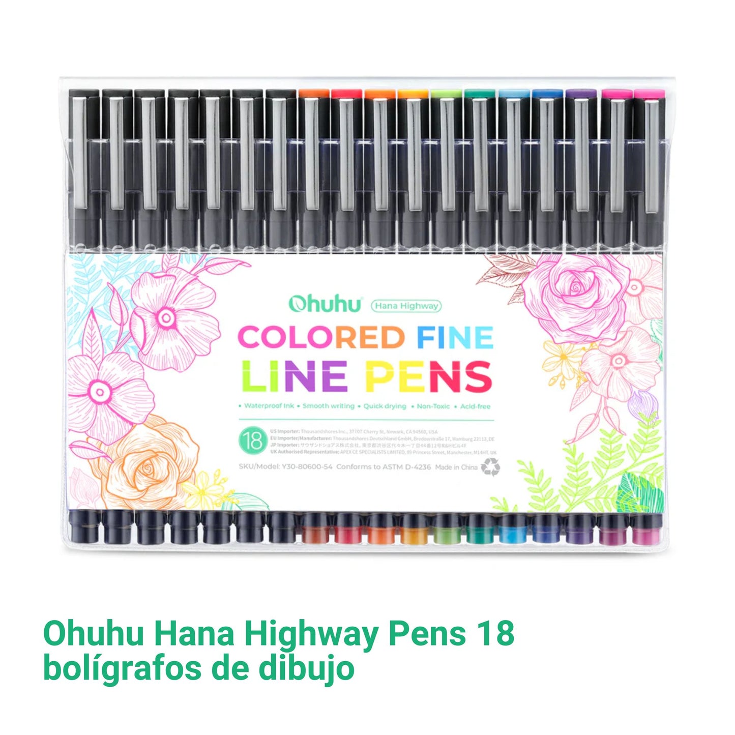 Ohuhu Hana Highway Pens: Set de 18 estilógrafos de colores
