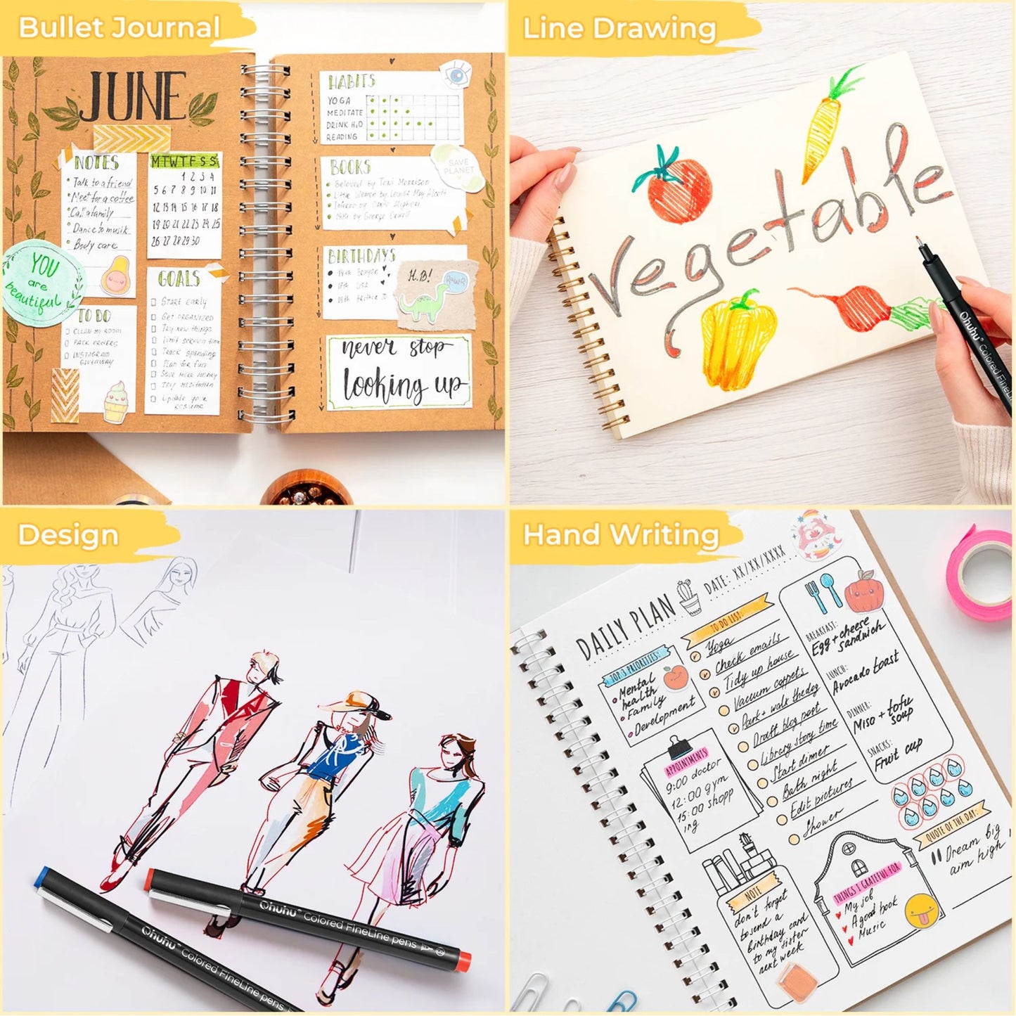 Ohuhu Hana Highway Pens: Set de 18 estilógrafos de colores