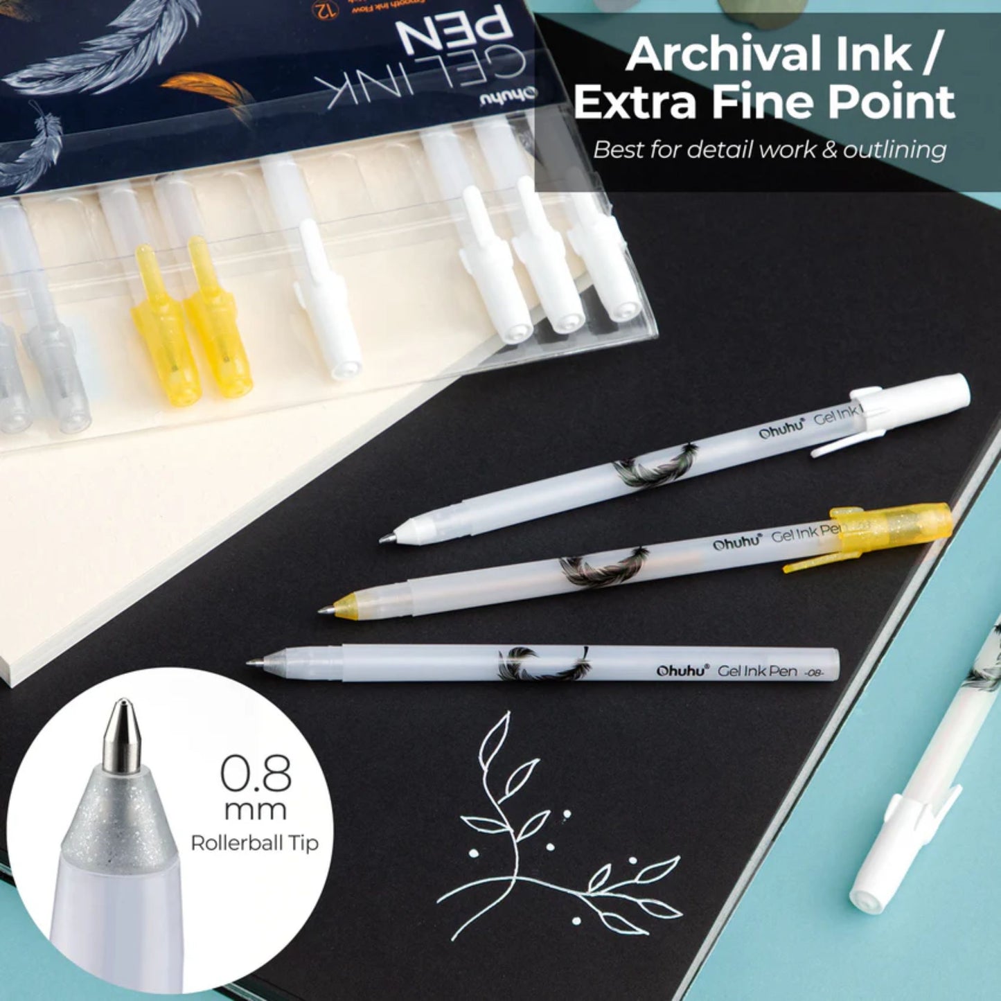 Ohuhu Leahi Pens: Set de 12 bolígrafos tinta gel