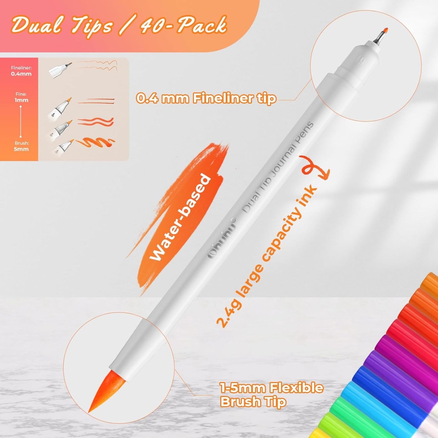Ohuhu Journal Pens: Set de 40 marcadores base de agua doble punta (Punta pincel y punta extra fina)