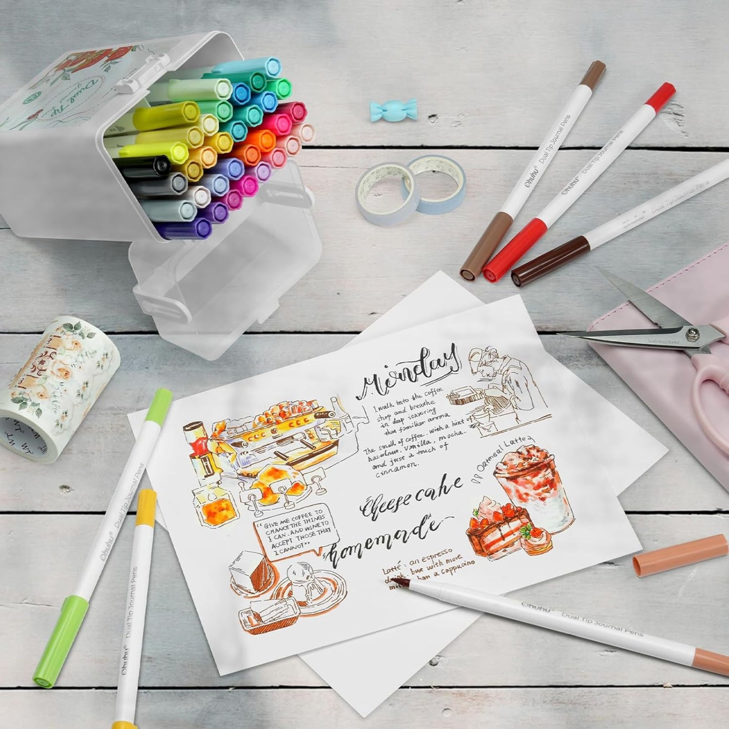 Ohuhu Journal Pens: Set de 40 marcadores base de agua doble punta (Punta pincel y punta extra fina)