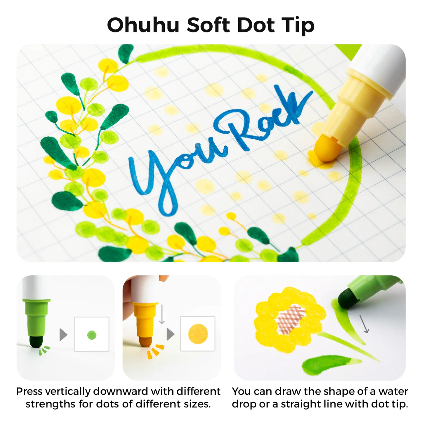 Ohuhu Kumimi: Set de 24 marcadores a base de agua doble punta (punta brush & dot)