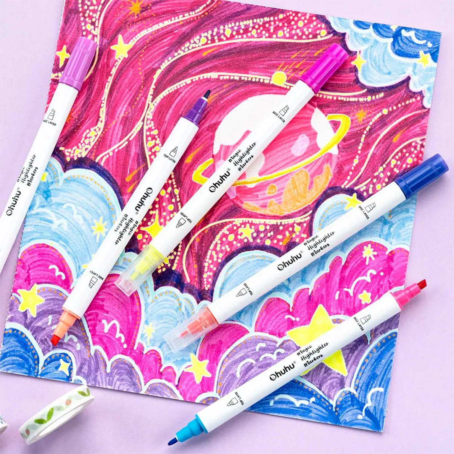Ohuhu Magic Highlighter: Set de 32 marcadores a base de agua doble punta (punta fina y biselada)