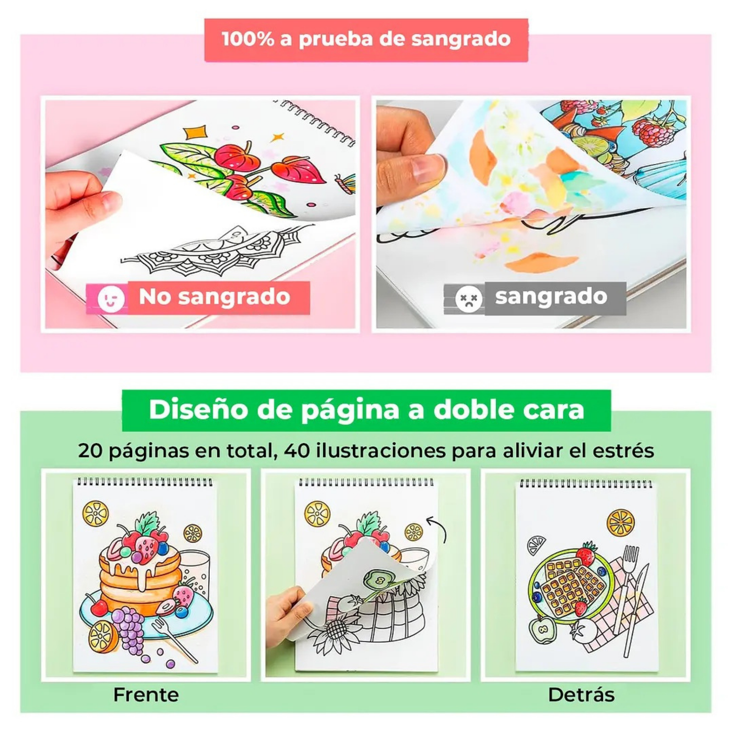 Ohuhu Libros para colorear doble cara a prueba de sangrado