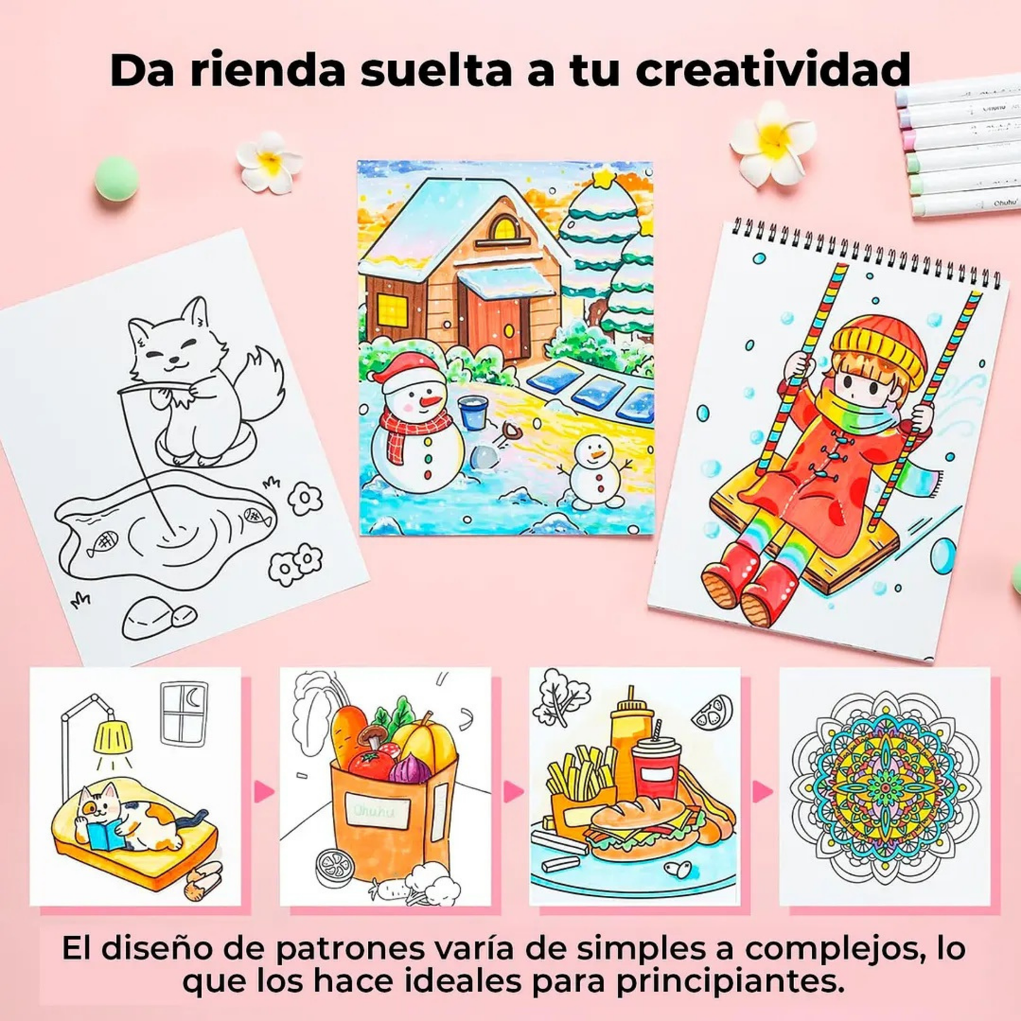 Ohuhu Libros para colorear doble cara a prueba de sangrado