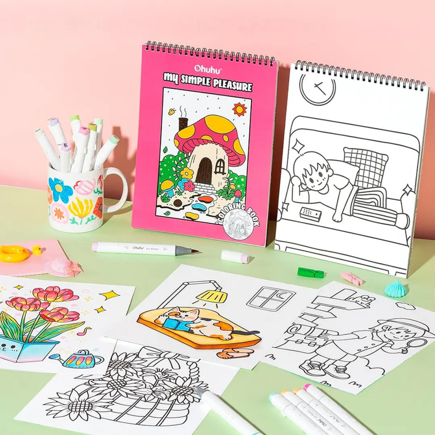 Ohuhu Libros para colorear doble cara a prueba de sangrado