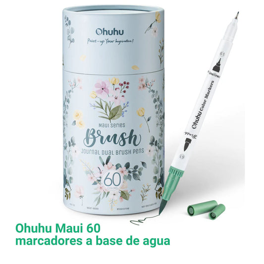 Ohuhu Maui: Set de 60 marcadores base de agua doble punta colores básicos (Punta pincel y extra fina)