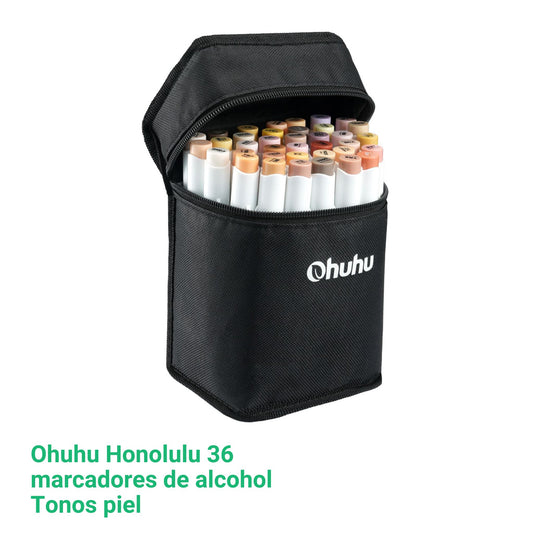Ohuhu Honolulu: Set de 36 marcadores de alcohol doble punta tonos piel + 1 blender (Punta pincel + biselada)