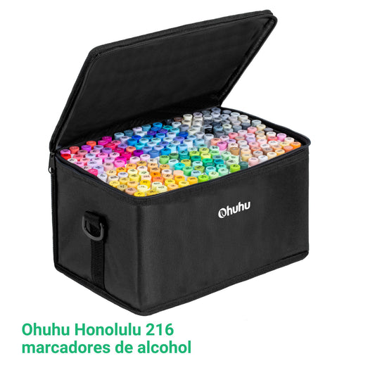 Ohuhu Honolulu: Set de 216 marcadores de alcohol doble punta colores básicos + 1 blender (Punta pincel + biselada)