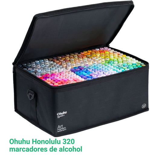 Ohuhu Honolulu: Set de 320 marcadores de alcohol doble punta colores básicos + 1 blender (Punta pincel + biselada)