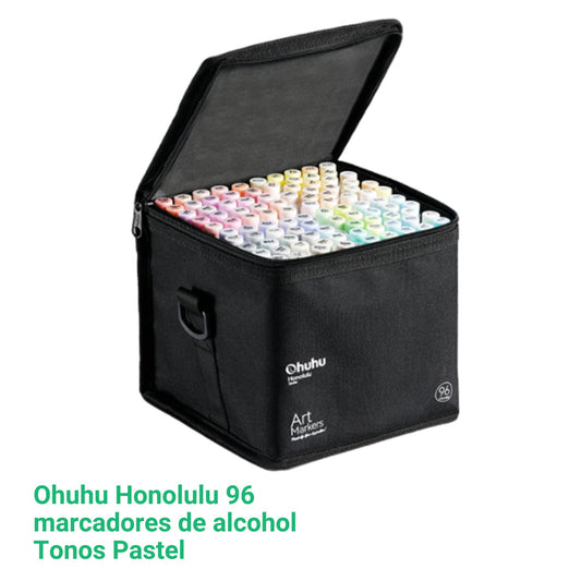 Ohuhu Honolulu: Set de 96 marcadores de alcohol doble punta tonos pasteles + 1 blender (Punta pincel + biselada)