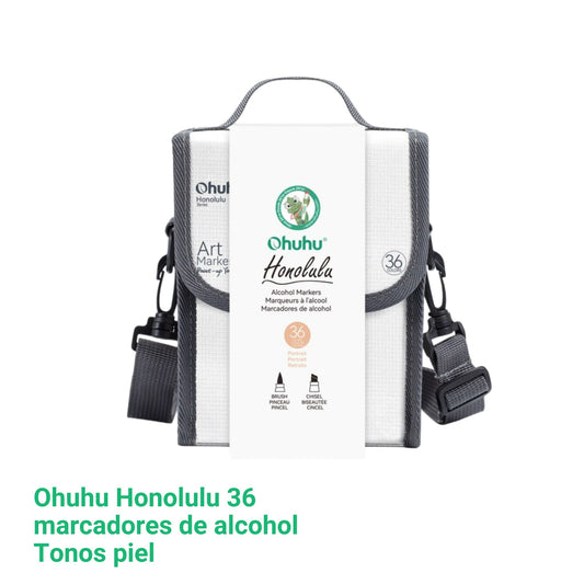 Ohuhu Honolulu: Set de 36 marcadores de alcohol doble punta tonos piel + 1 blender (Punta pincel + biselada) - EDICIÓN LIMITADA