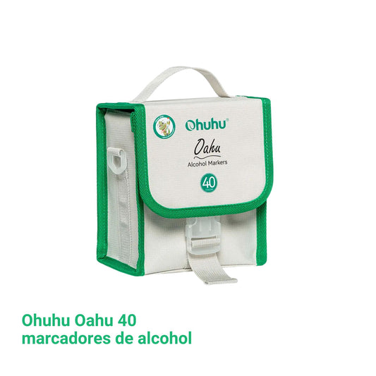 Ohuhu Oahu: Set de 40 marcadores de alcohol doble punta colores básicos + 1 blender (Punta fina + biselada)