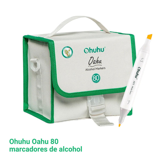 Ohuhu Oahu: Set de 80 marcadores de alcohol doble punta colores básicos + 1 blender (Punta fina + biselada)