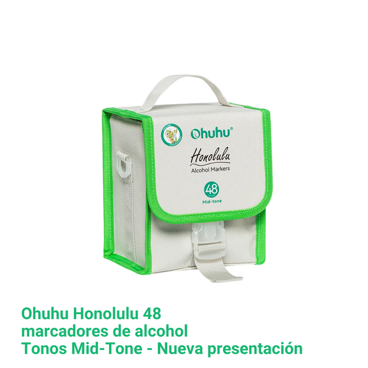 Ohuhu Honolulu: Set de 48 marcadores de alcohol doble punta color mid-tone + 1 blender (Punta pincel + biselada) - Nueva presentación