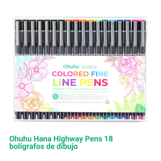 Ohuhu Hana Highway Pens: Set de 18 estilógrafos de colores