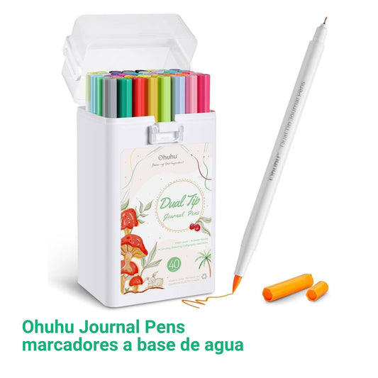 Ohuhu Journal Pens: Set de 40 marcadores base de agua doble punta (Punta pincel y punta extra fina)