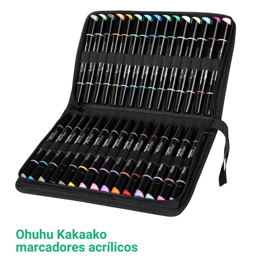 Ohuhu Kakaako: Set de 30 marcadores de acrílico doble punta colores básicos, neones y metálicos (punta fina y redonda)