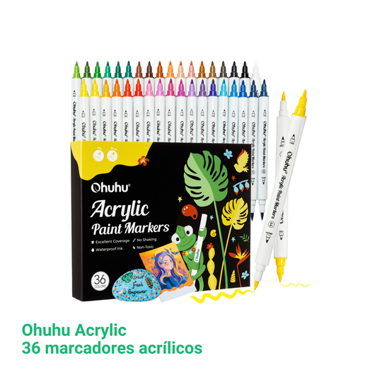 Ohuhu Acrylic Paint: Set de 36 marcadores de acrílicos doble punta (punta pincel y fina)