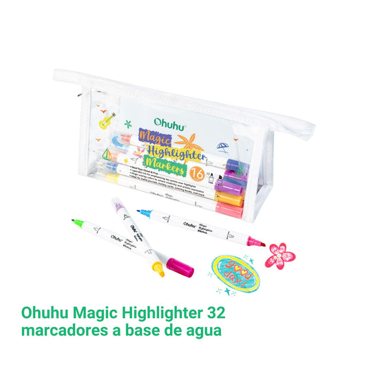 Ohuhu Magic Highlighter: Set de 32 marcadores a base de agua doble punta (punta fina y biselada)
