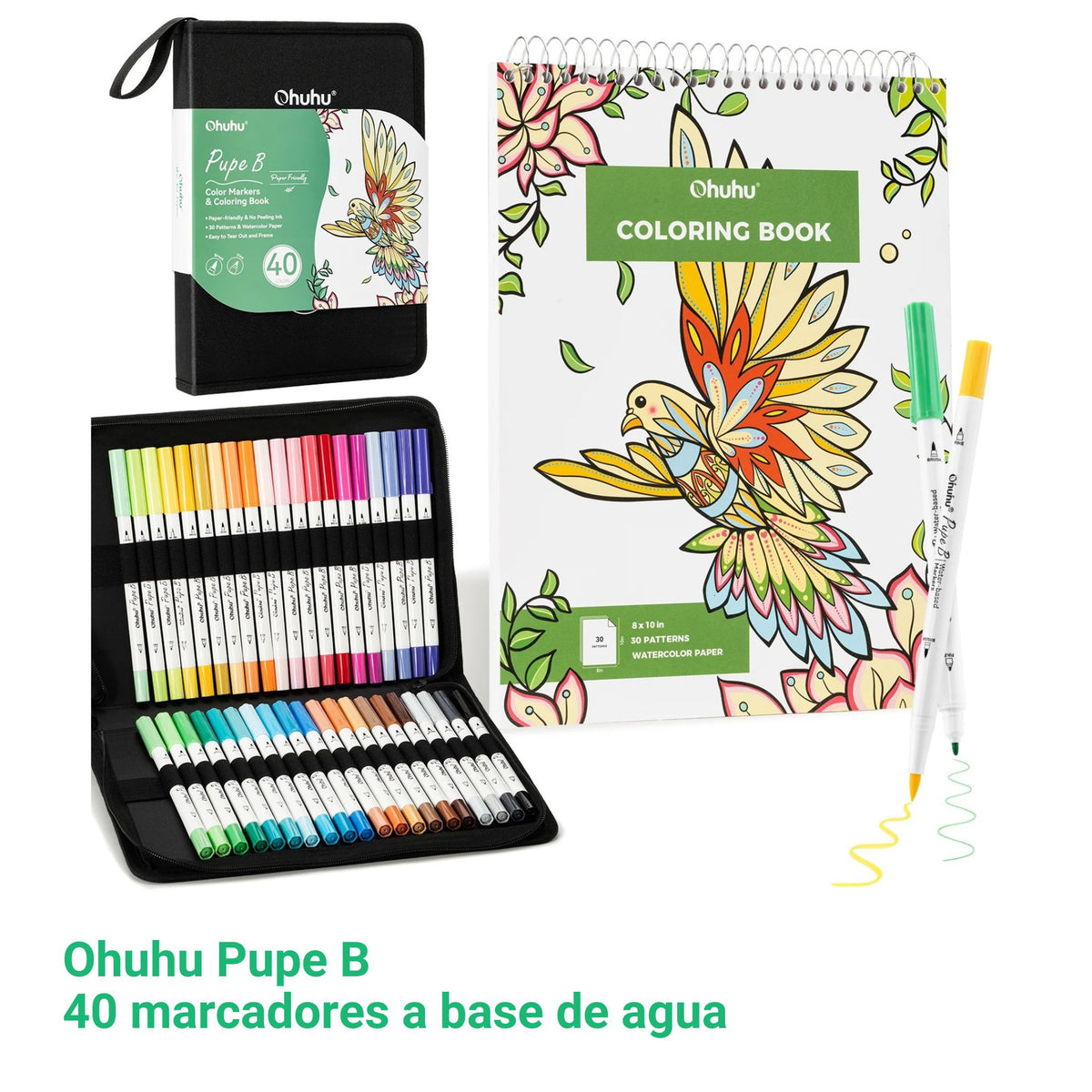 Ohuhu Pupe B Paper-Friendly: Set de 40 marcadores doble punta (Punta pincel y punta fina)