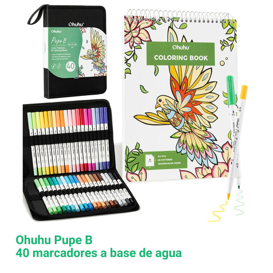 Ohuhu Pupe B Paper-Friendly: Set de 40 marcadores doble punta (Punta pincel y punta fina)