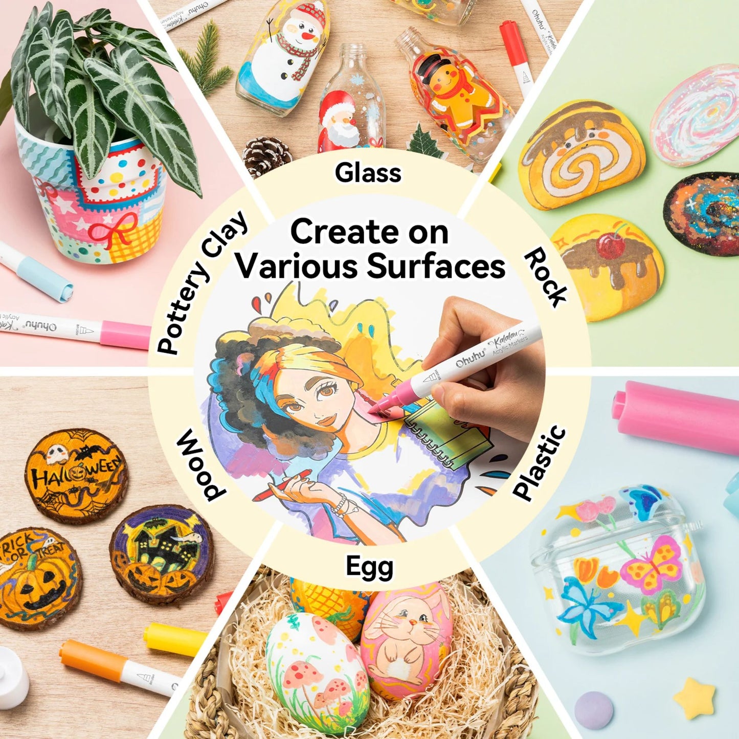 Ohuhu Kalalau: Set de 30 marcadores de acrílicos punta pincel