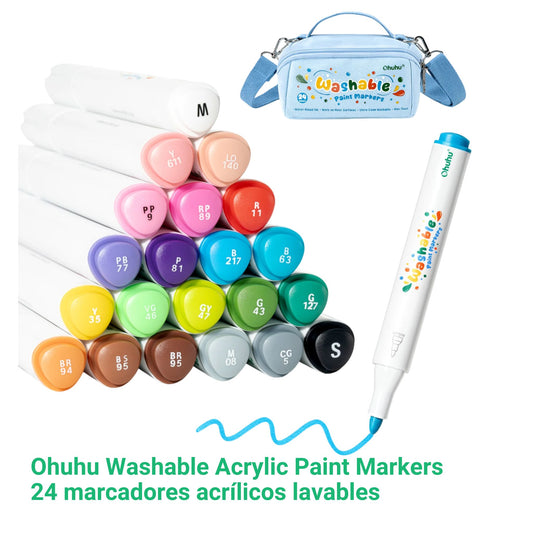 Ohuhu Washable Acrylic Paint Markers: Set de 24 marcadores acrílicos lavables punta redonda
