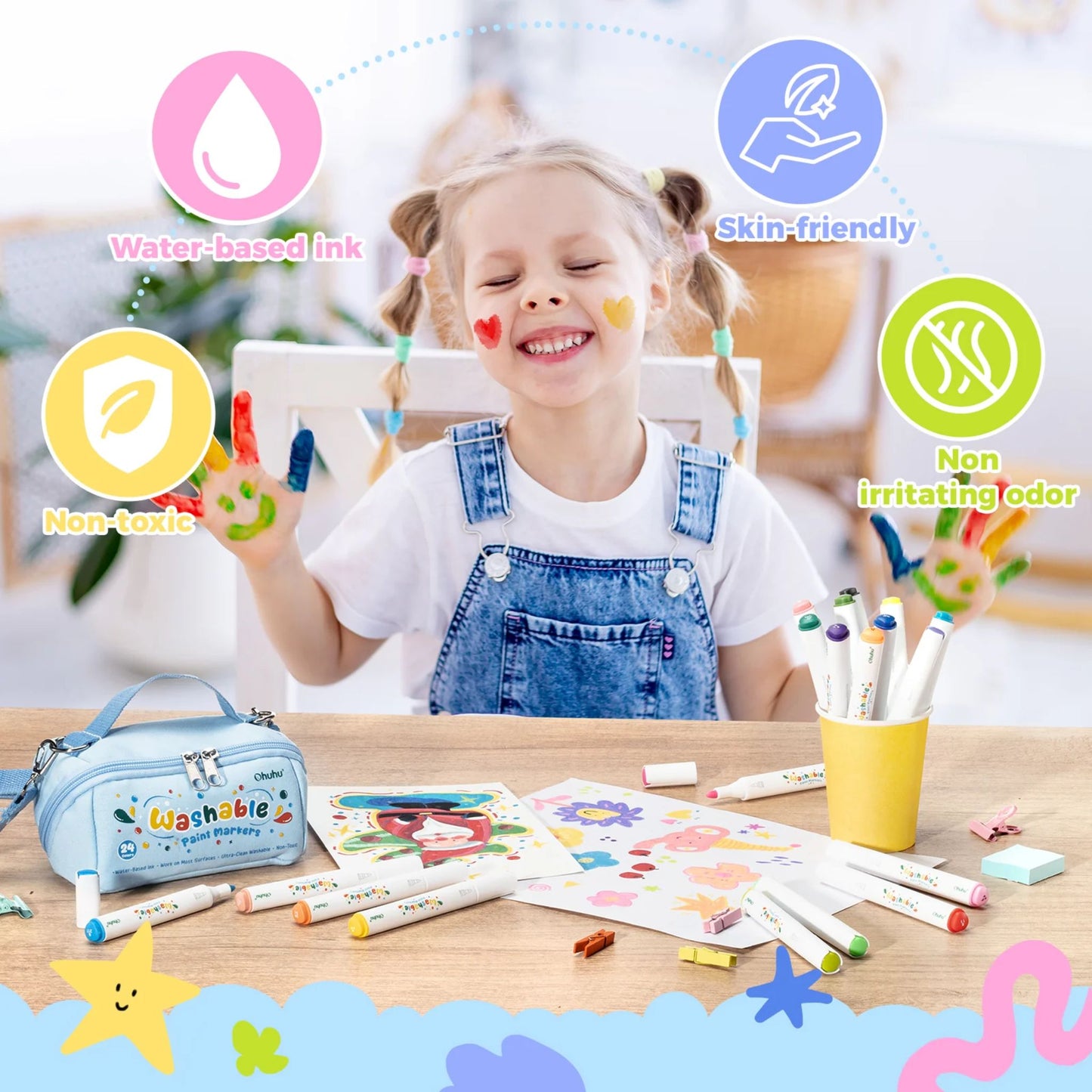 Ohuhu Washable Acrylic Paint Markers: Set de 24 marcadores acrílicos lavables punta redonda