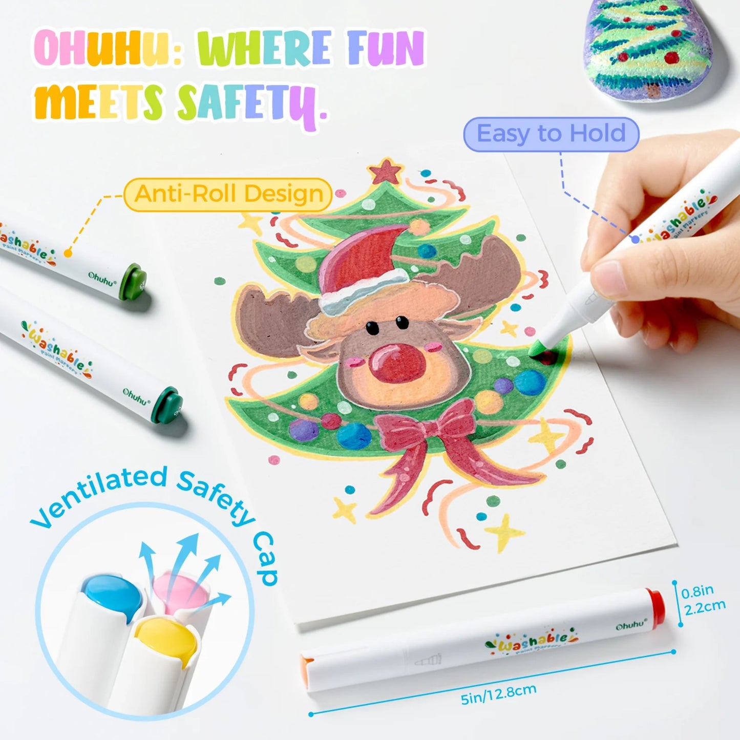 Ohuhu Washable Acrylic Paint Markers: Set de 24 marcadores acrílicos lavables punta redonda