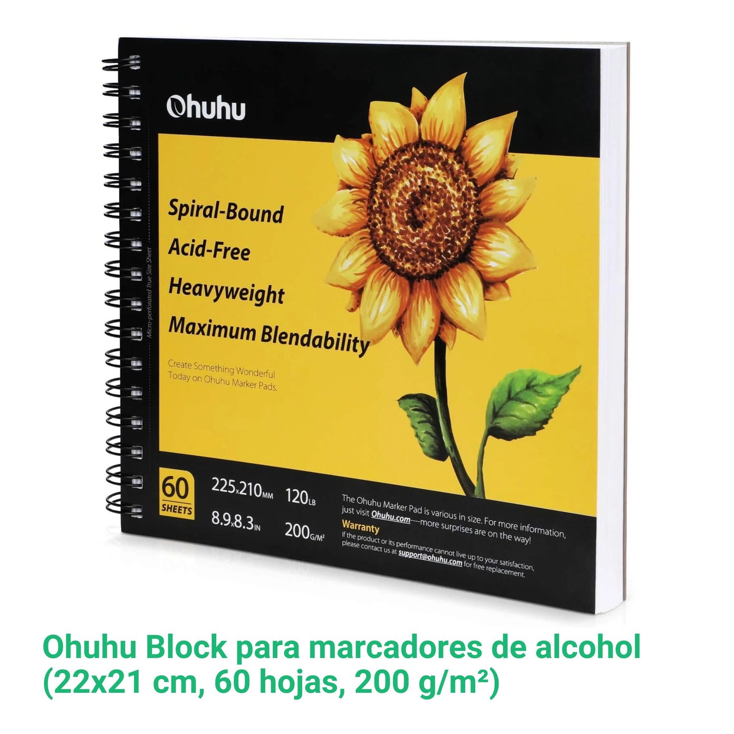 Ohuhu Block para marcadores de alcohol con anillado (22x21 cm, 60 hojas, 200 g/m²)