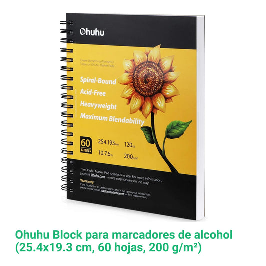 Ohuhu Block para marcadores de alcohol con anillado (25.4x19.3 cm, 60 hojas, 200 g/m²)
