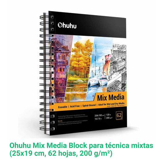Ohuhu Mix Media Block para técnicas mixtas (25x19 cm, 62 hojas, 200 g/m²)