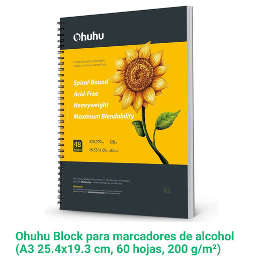 Ohuhu Block para marcadores de alcohol con anillado (42x29.7 cm, 48 hojas, 200 g/m²)