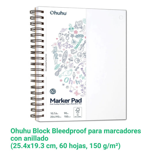 Ohuhu Block Bleedproof para marcadores con anillado (25.4x19.3 cm, 60 hojas, 150 g/m²)