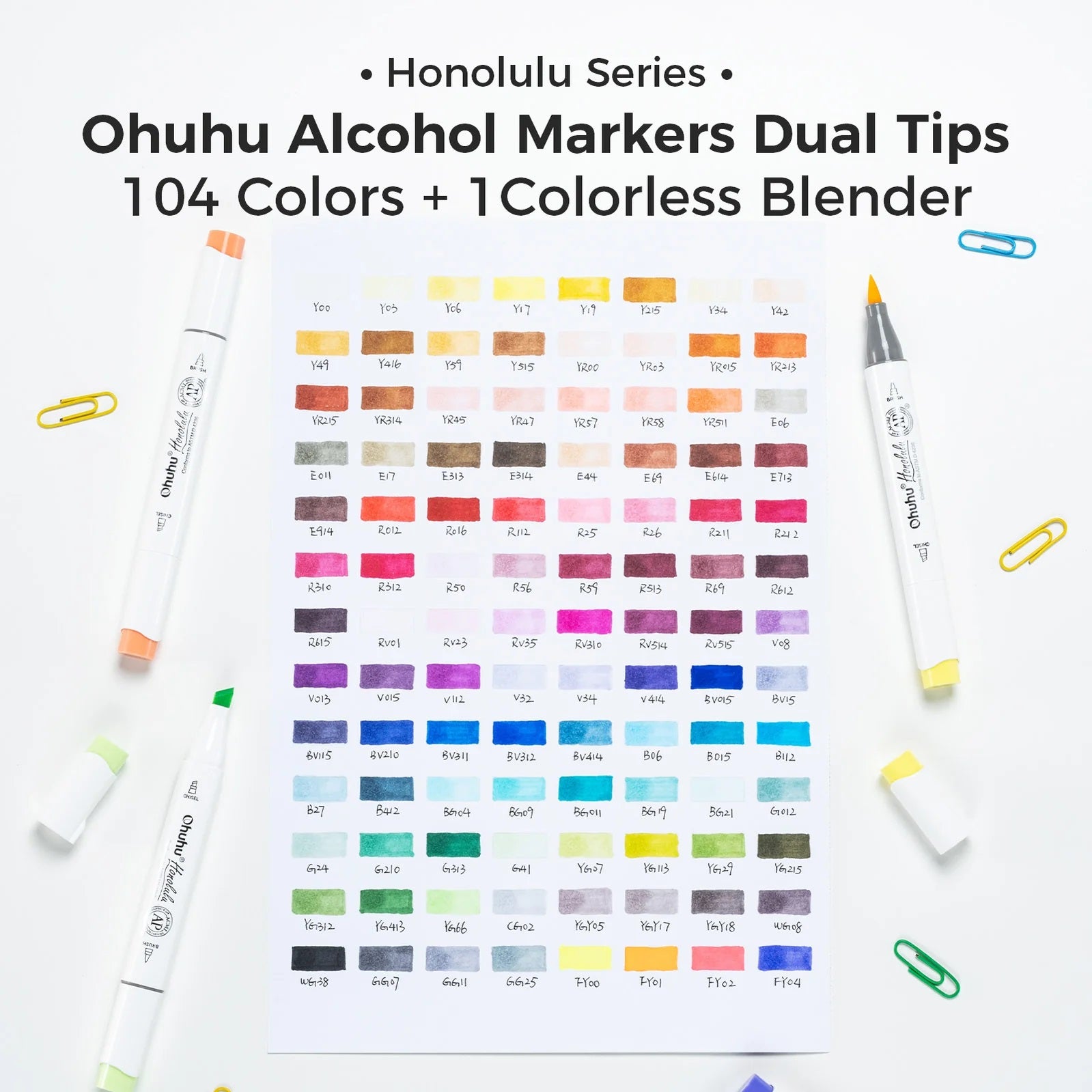 Ohuhu Honolulu: Set de 104 marcadores de alcohol doble punta